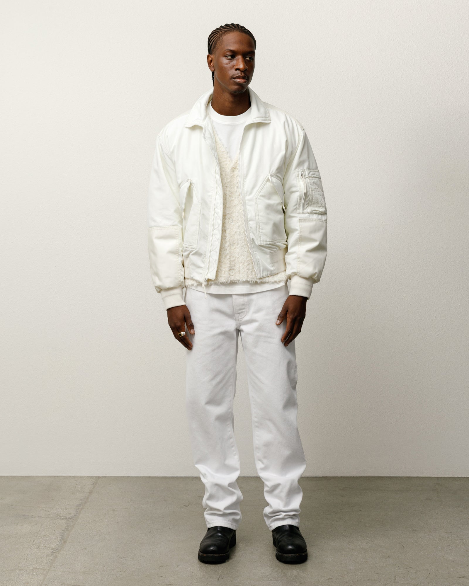 Stussy Mock Neck Flight Bomber giubbotto bianco imbottito