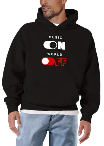 MAKAYA Music On World Off felpa cappuccio L streetwear DJ
