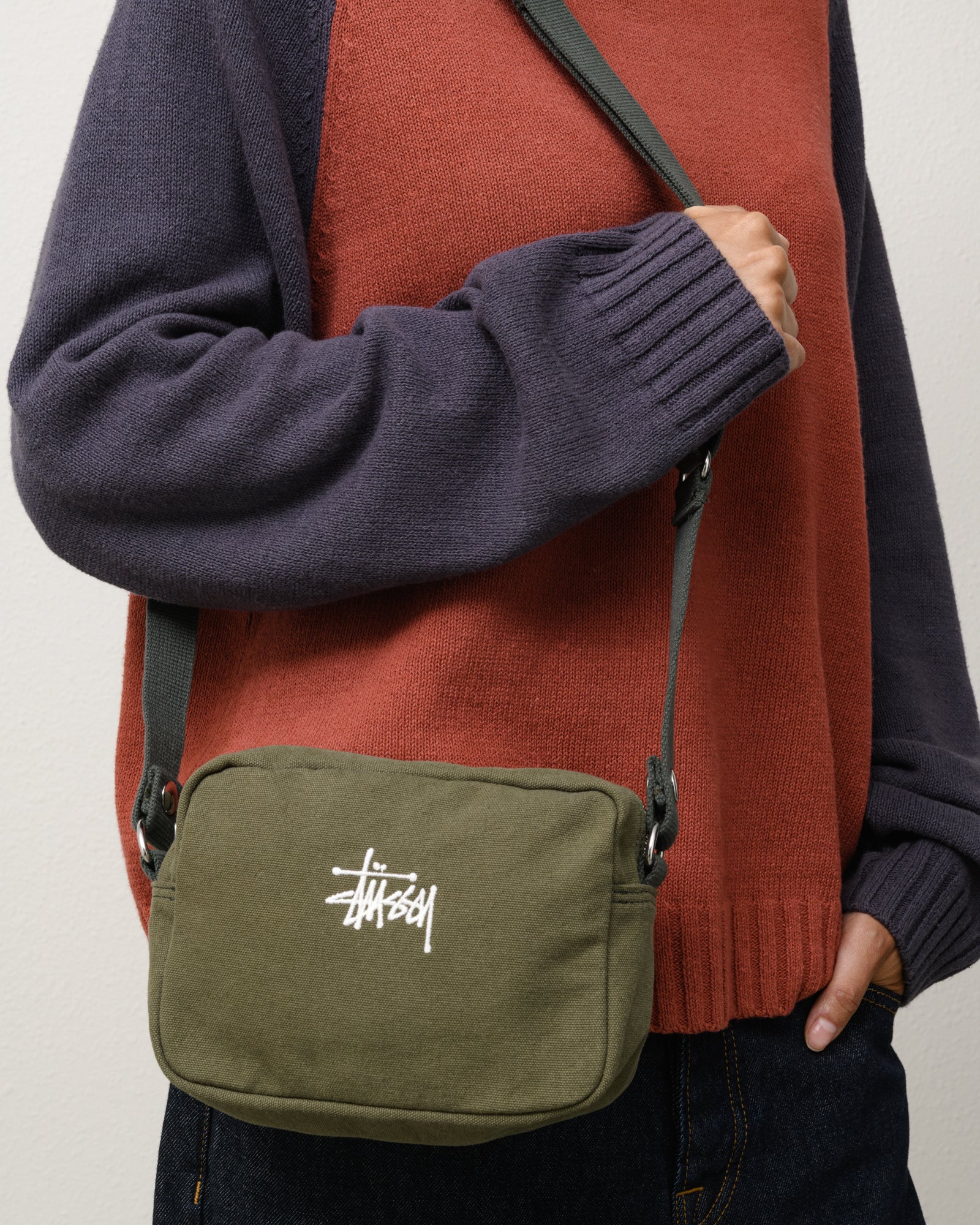 Stussy Canvas Pouch pochette verde 19x14x7 cm cotone