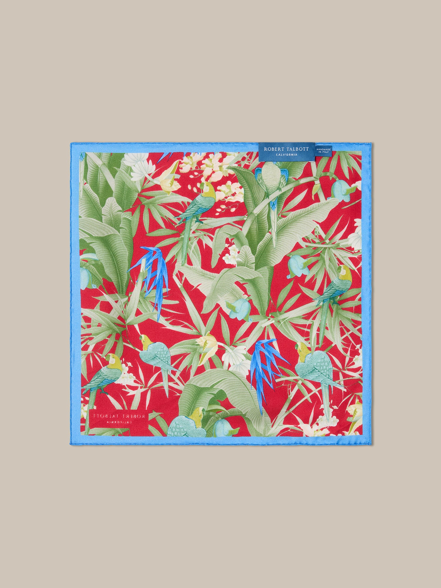 Robert Talbott York Pochette Seta Blu Rossa Floreale 36cm