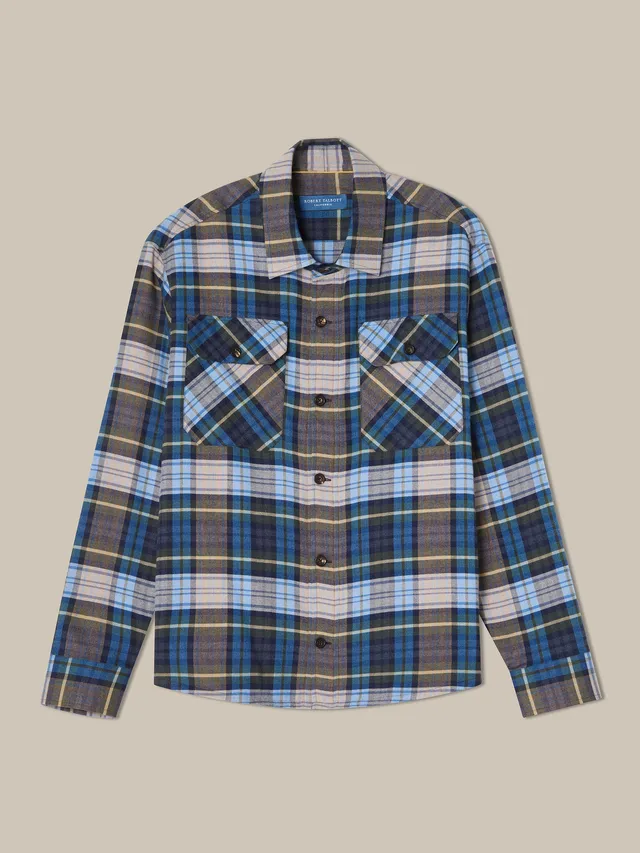 Robert Talbott Bradley Luxe Flannel camicia scozzese blu M