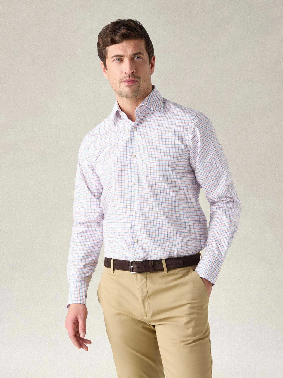 Robert Talbott Madison camicia popeline quadri arancione