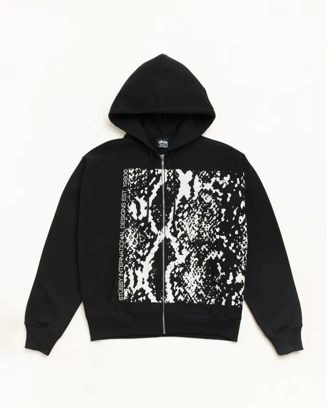 Stussy Snakeskin Zip Hoodie Felpa Zip Nera Cotone 430gsm