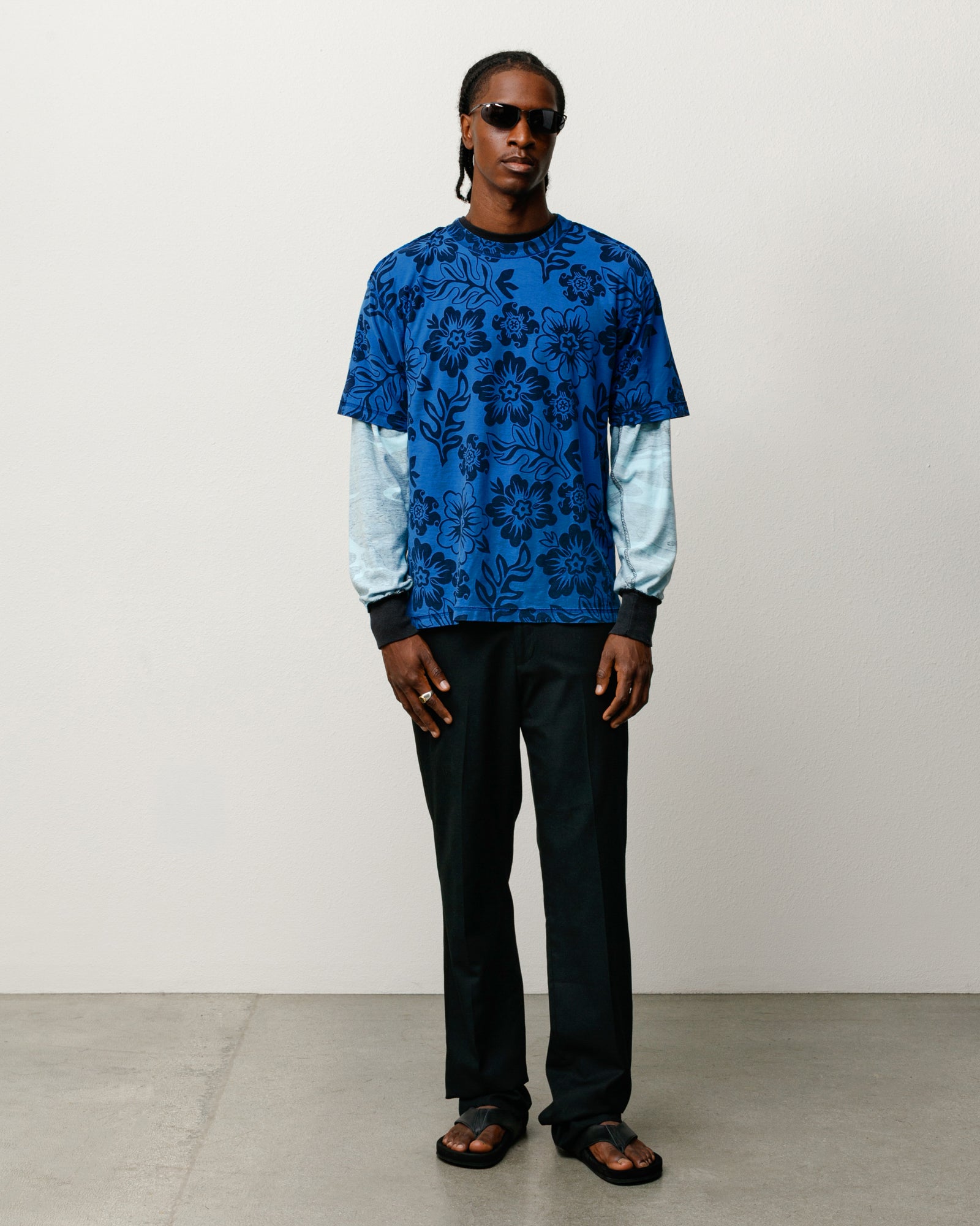 Stussy Lazy Floral Tee maglietta blu Sport Blue floreale cotone