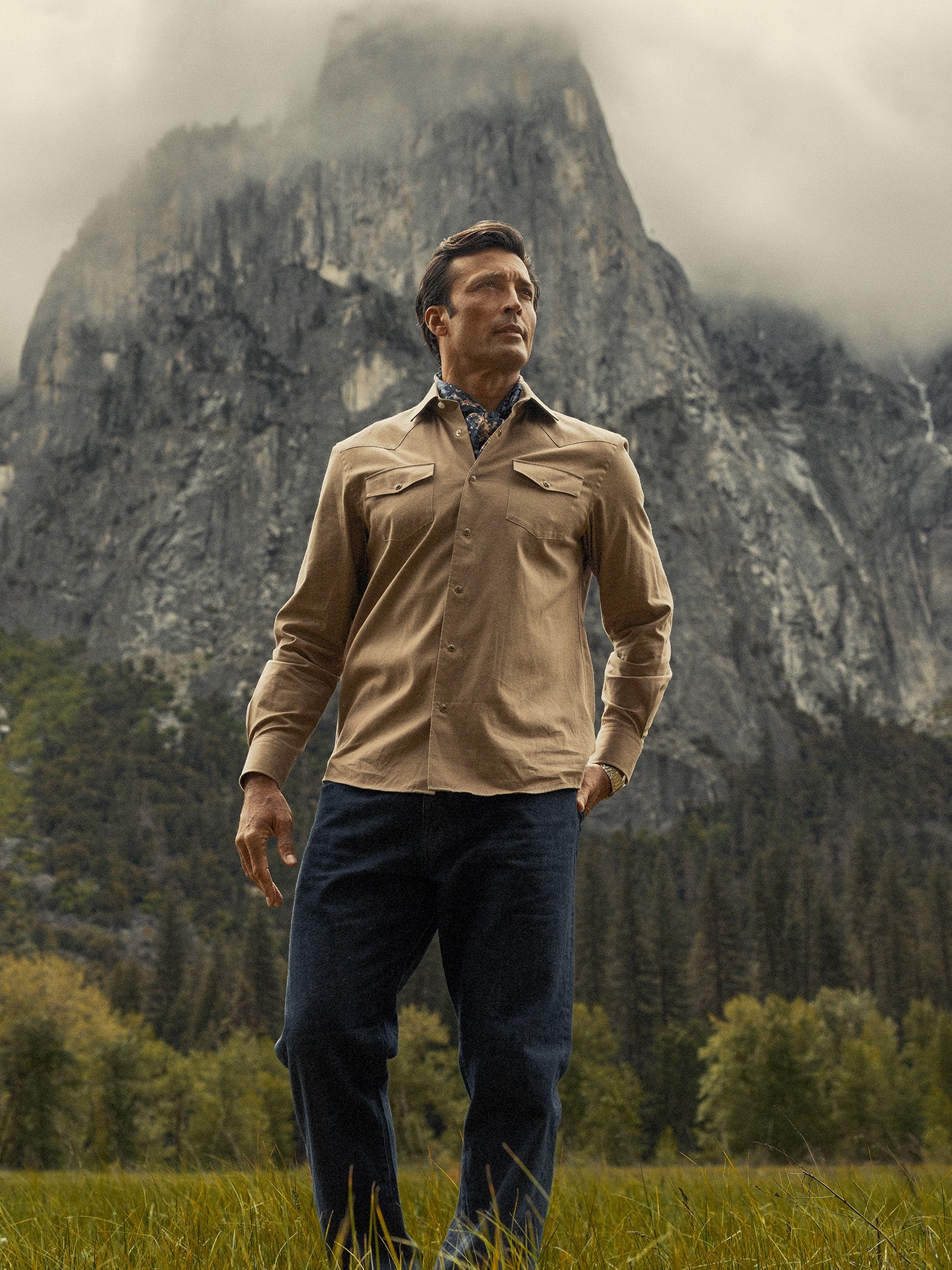 Robert Talbott McQueen camicia western cotone cashmere taupe