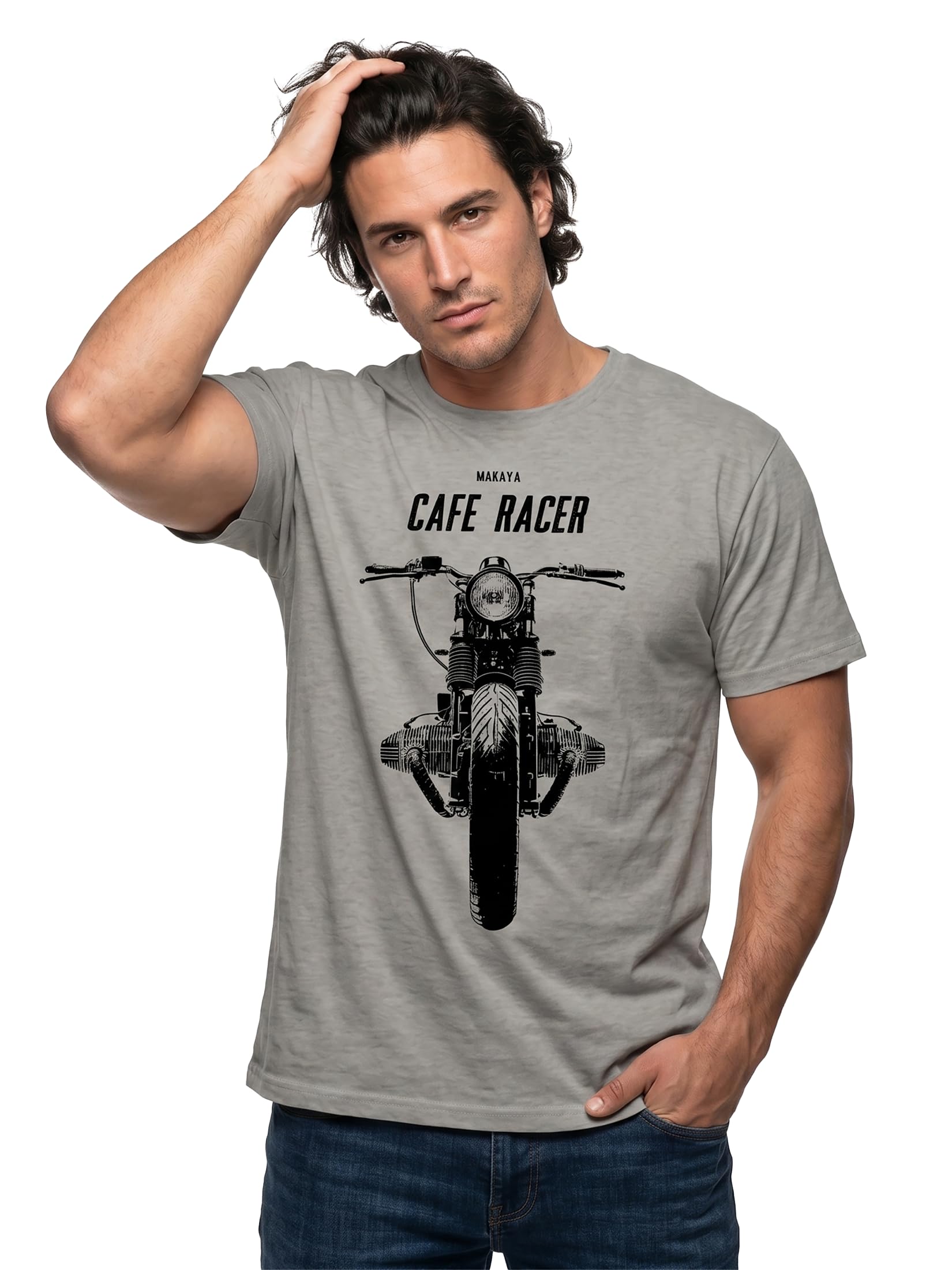 MAKAYA Cafe Racer R100 T-Shirt Uomo Cotone Moto