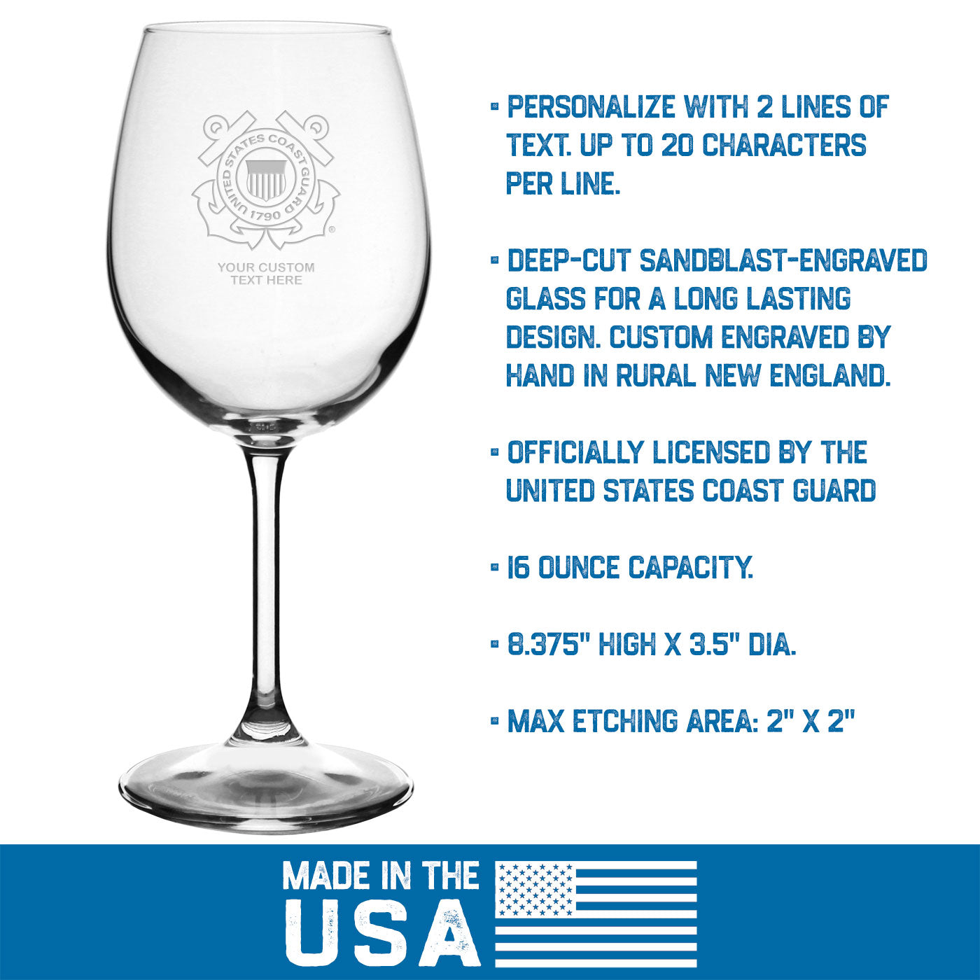 7.62 Design Drinkware US Coast Guard calice vino 16 oz personalizzato