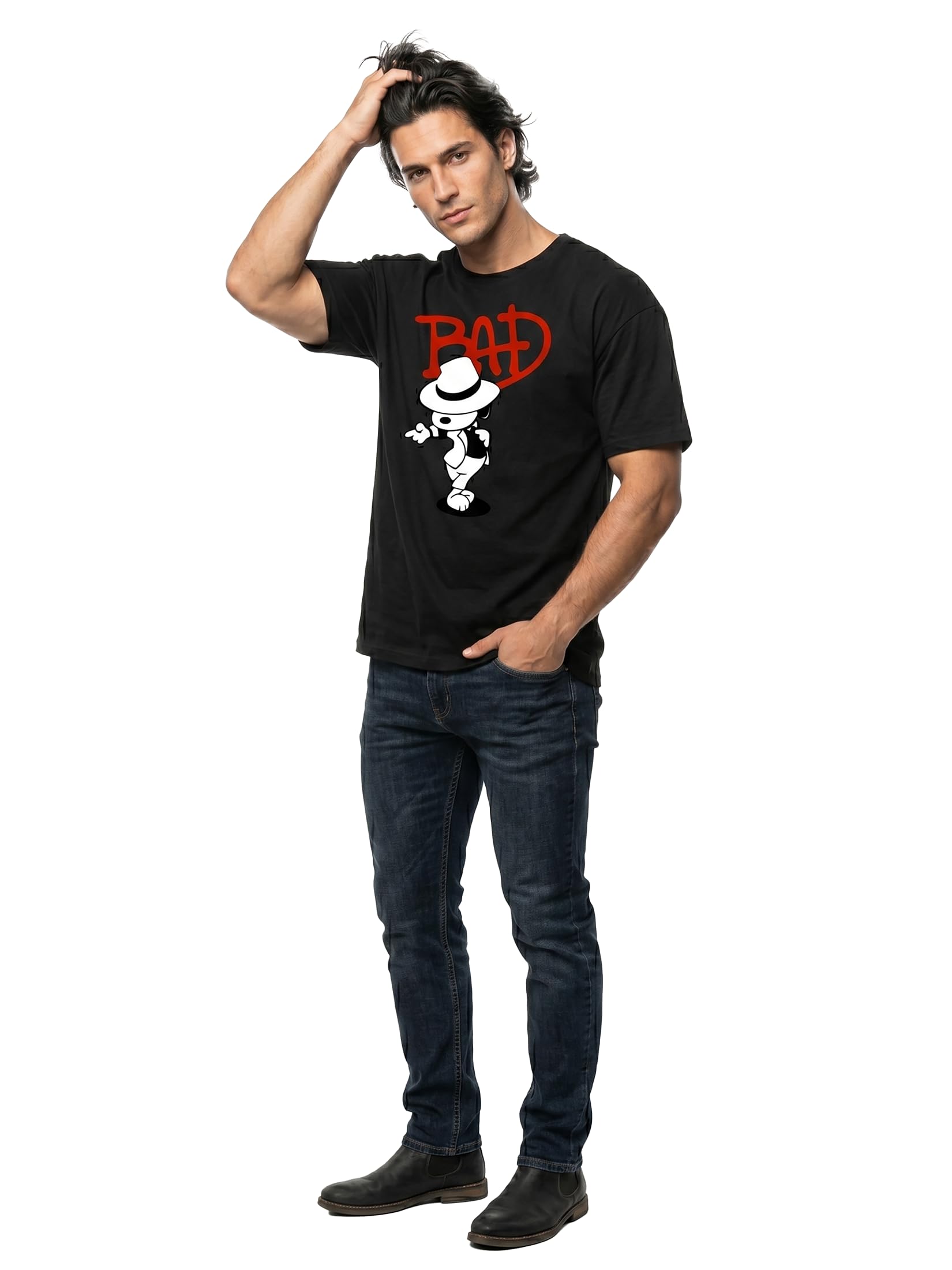 MAKAYA Bad Dog Jackson T-Shirt Uomo Cotone Vintage Nero