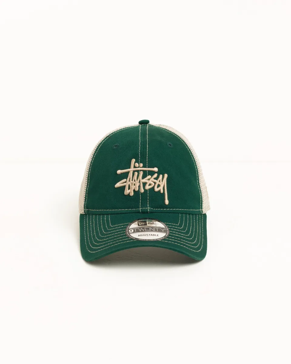 Stussy 9Twenty Washed Basic Trucker cappello verde cotone