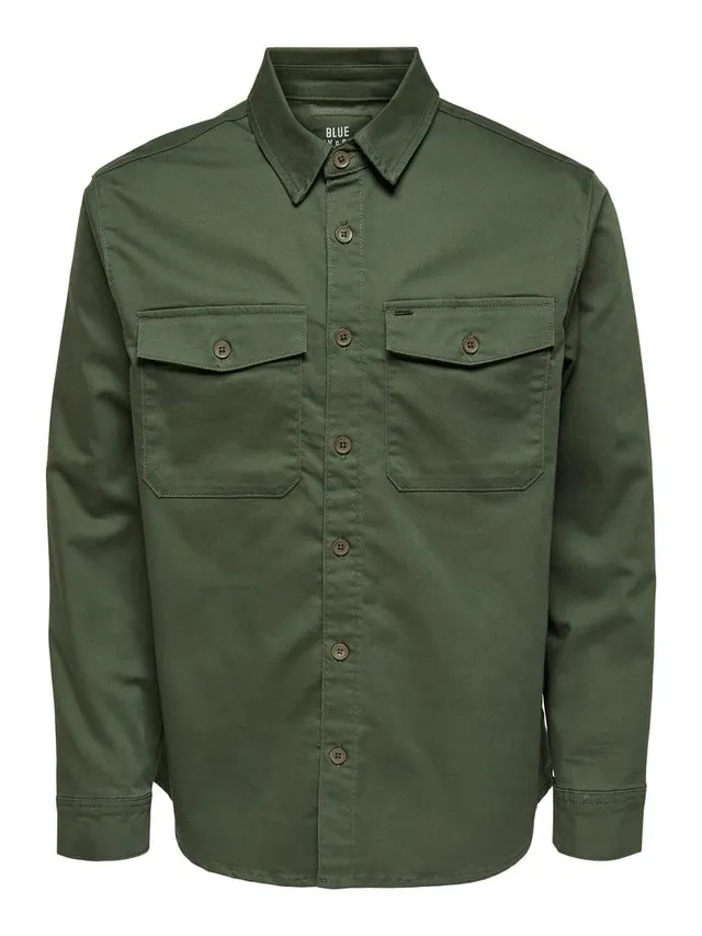 Only & Sons camicia uomo oliva tinta unita XL