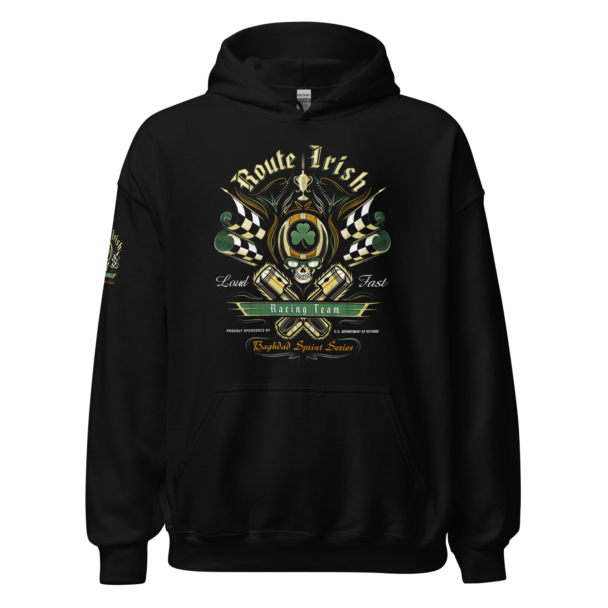 7.62 Design OIF Route Irish Felpa cappuccio unisex nera cotone