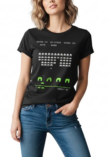 Makaya Space Invaders T-Shirt Donna Cotone Nera M