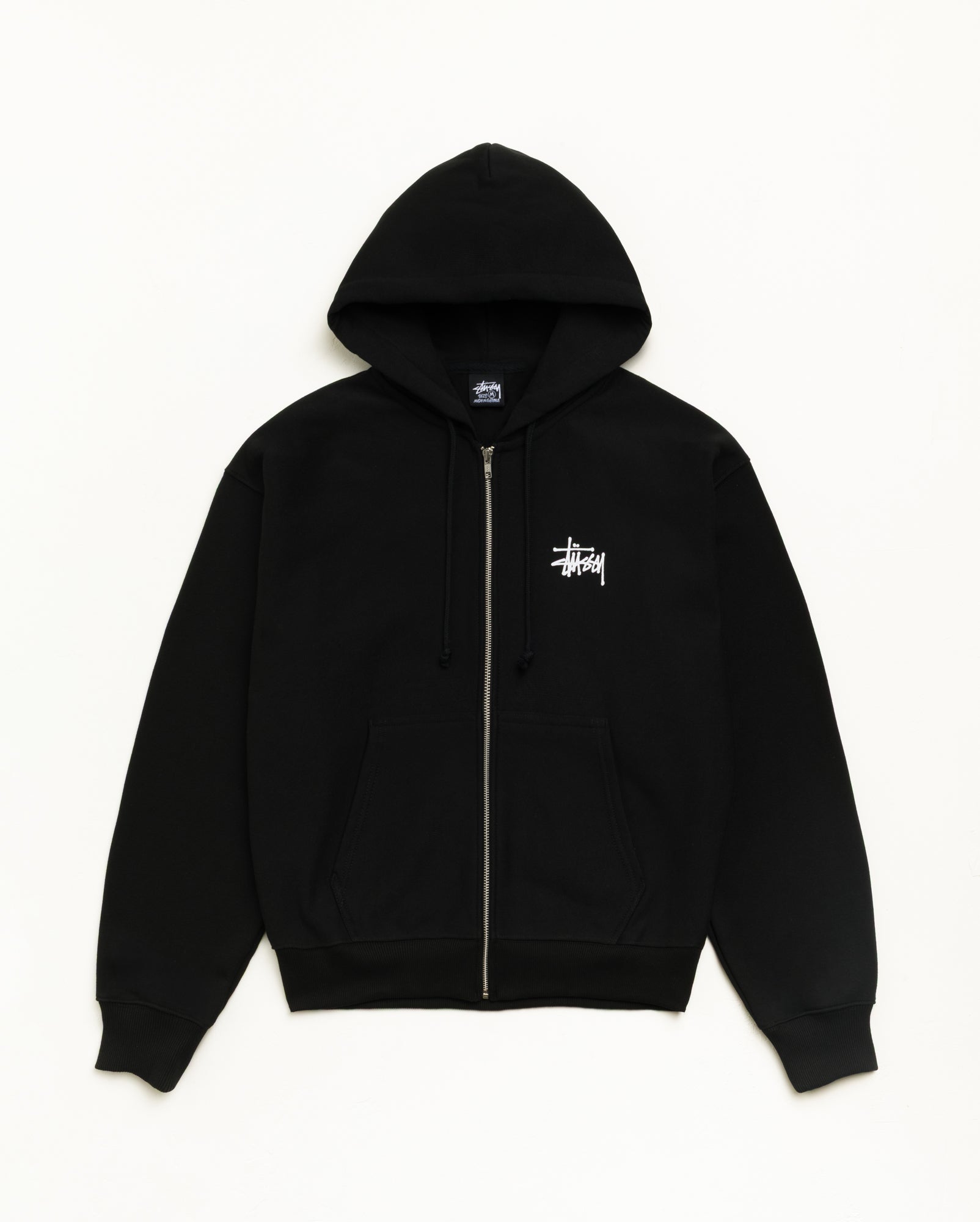 Stussy Basic Zip Hoodie felpa zip nera 430 gsm