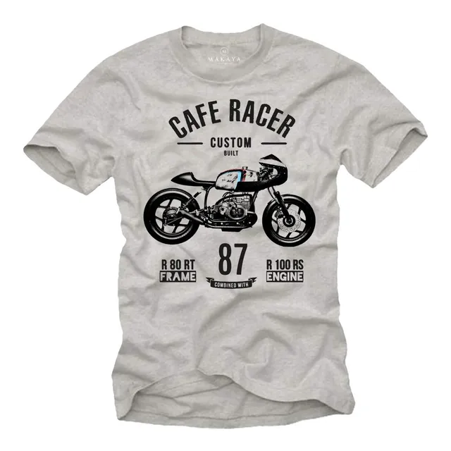 Makaya Cafe Racer GP T-Shirt Uomo Cotone Moto Vintage