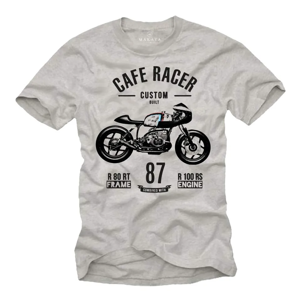 Makaya Cafe Racer GP T-Shirt Uomo Cotone Moto Vintage
