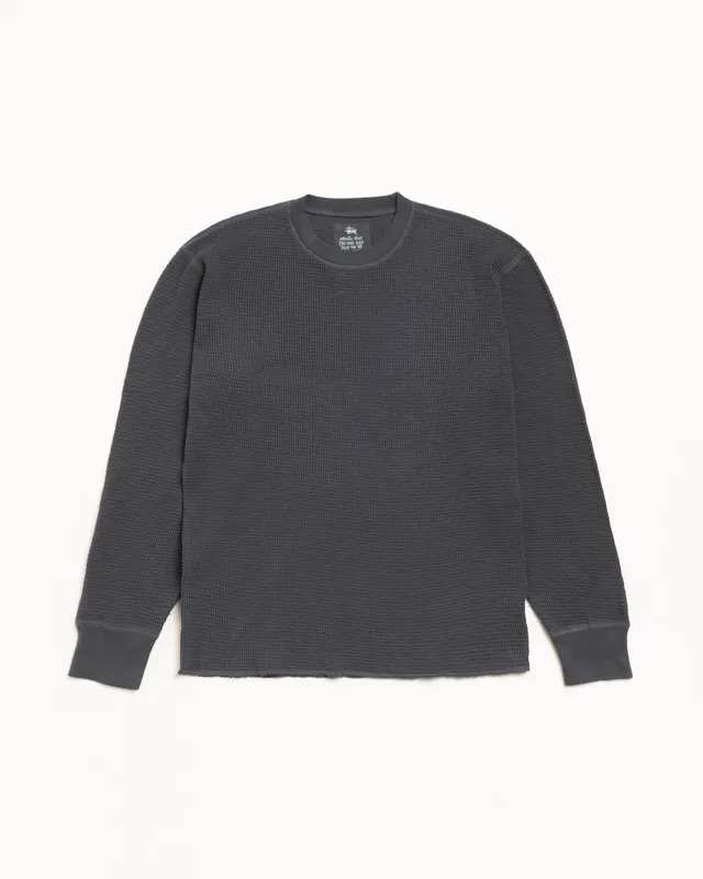 Stussy Pigment Dyed LS Thermal maglia nera waffle cotone