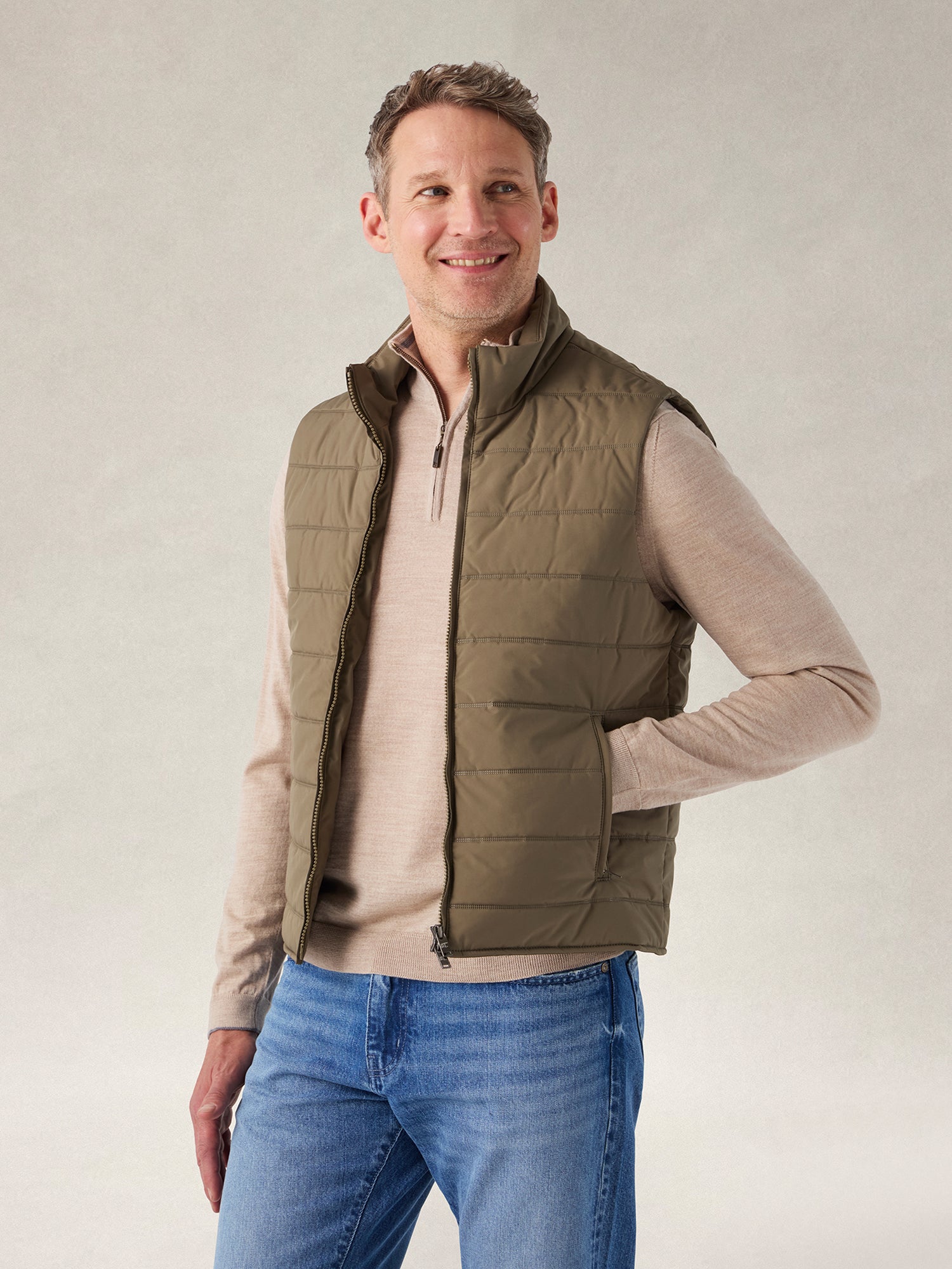 Robert Talbott Driver Gilet Trapuntato Taupe Idrorep.