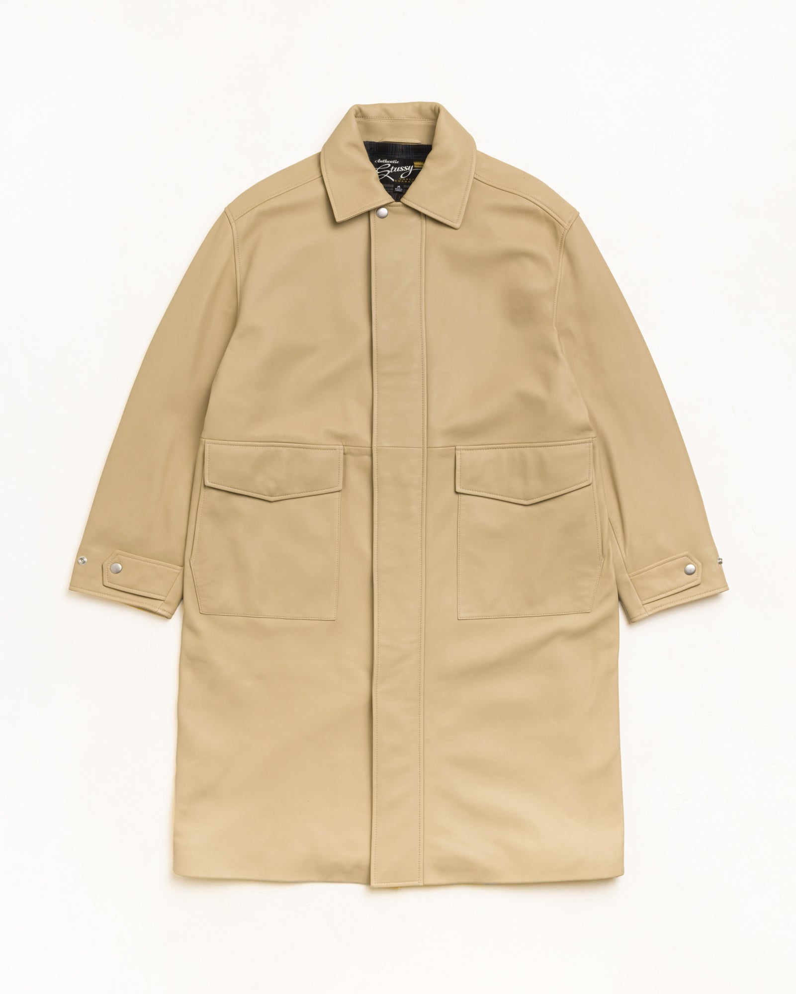 Stussy Spolverino in pelle cappotto sand pelle