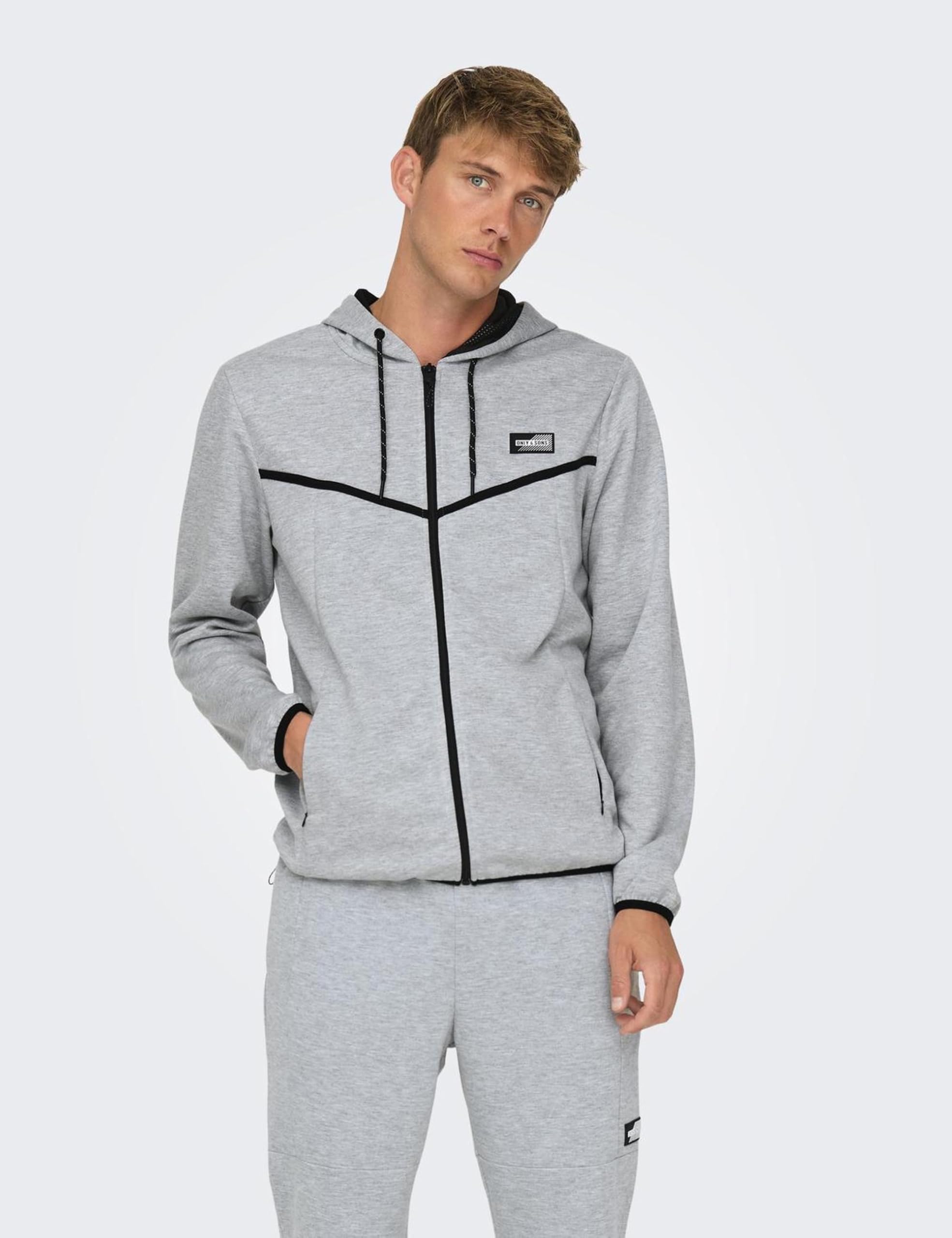 ONLY & SONS Onsliam Reg Felpa con Cappuccio Grigio Melange XS