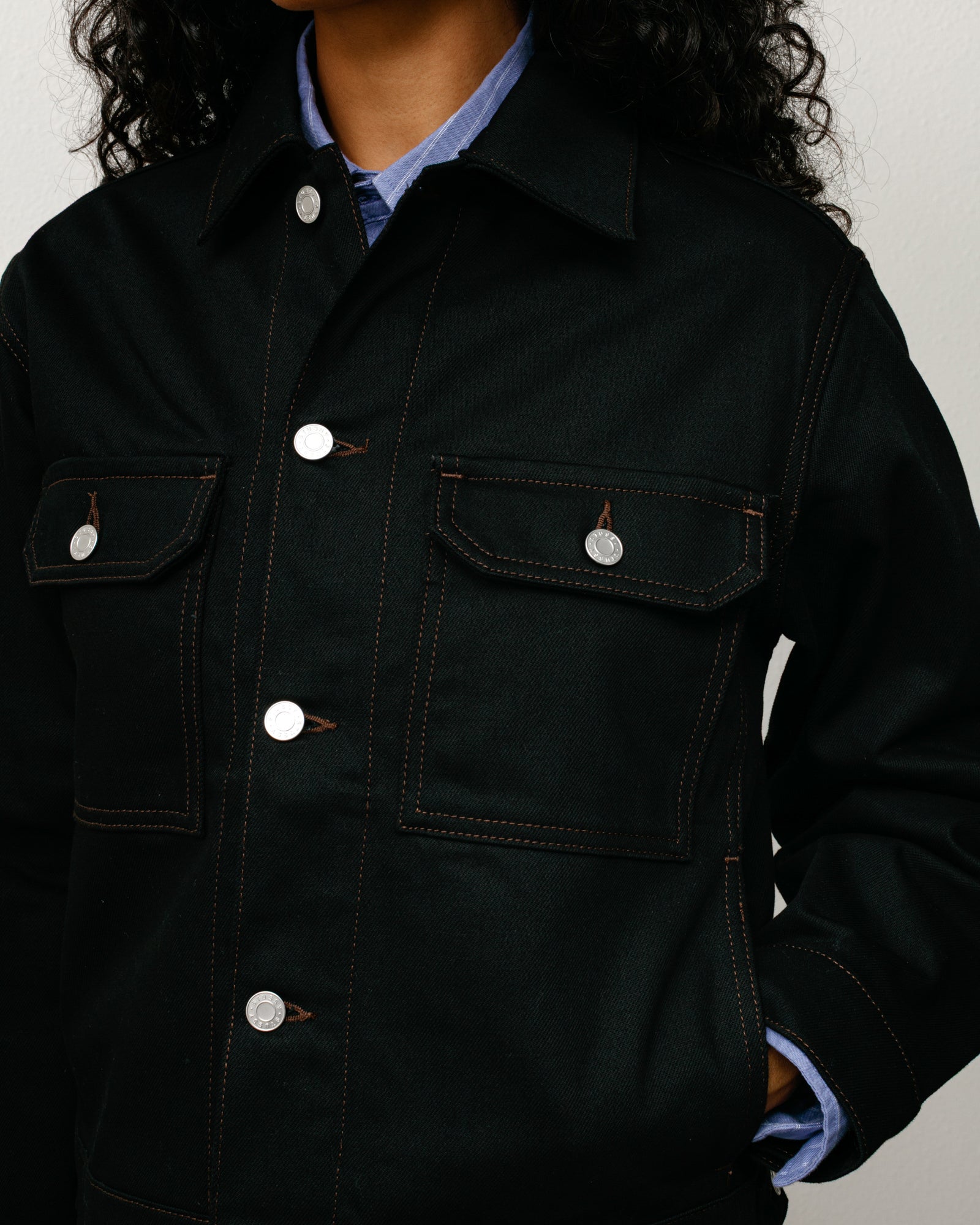 Stussy Denim Trucker Jacket giacca denim nero cuciture 100% cotone