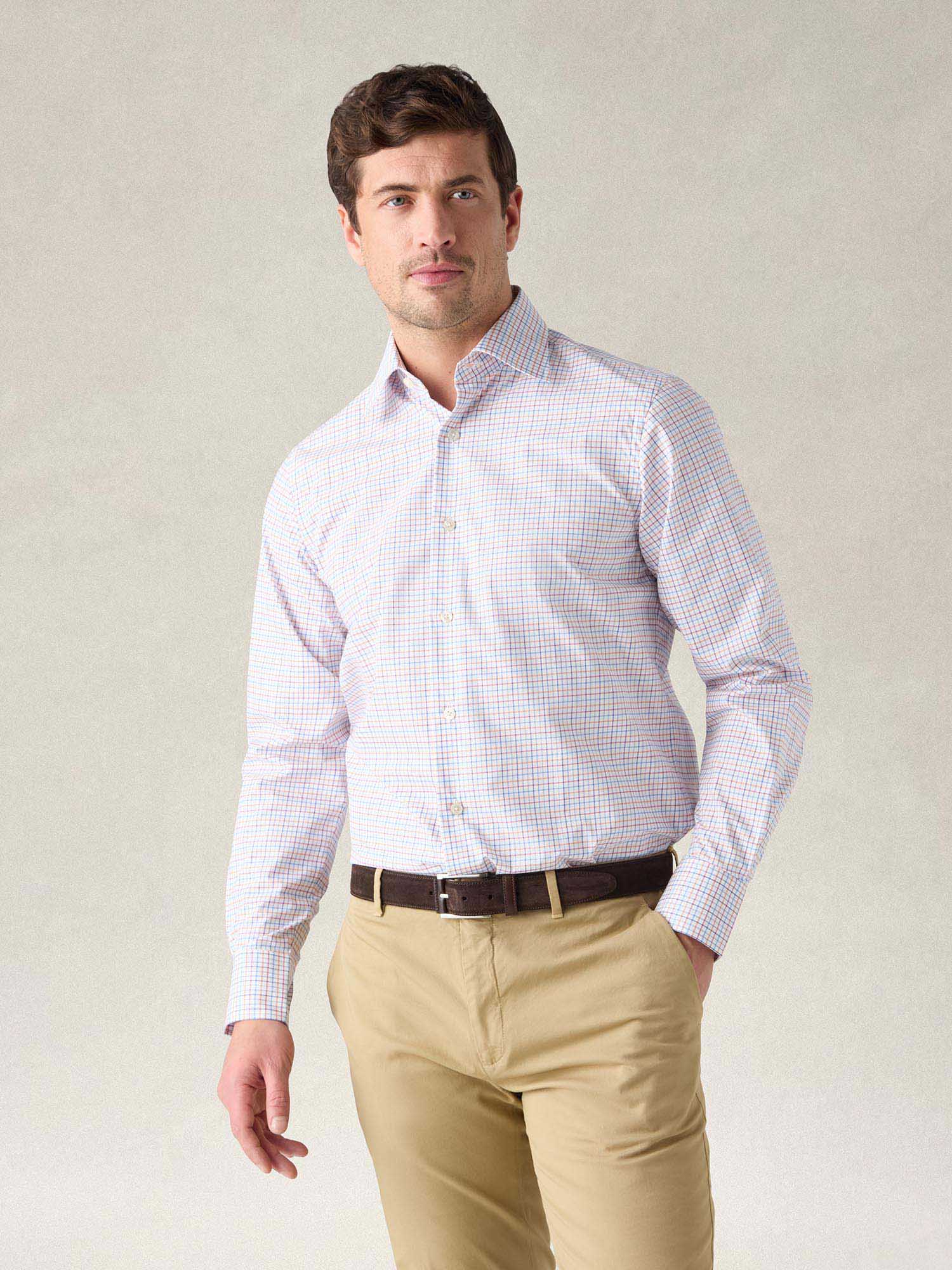 Robert Talbott Madison camicia popeline quadri arancione