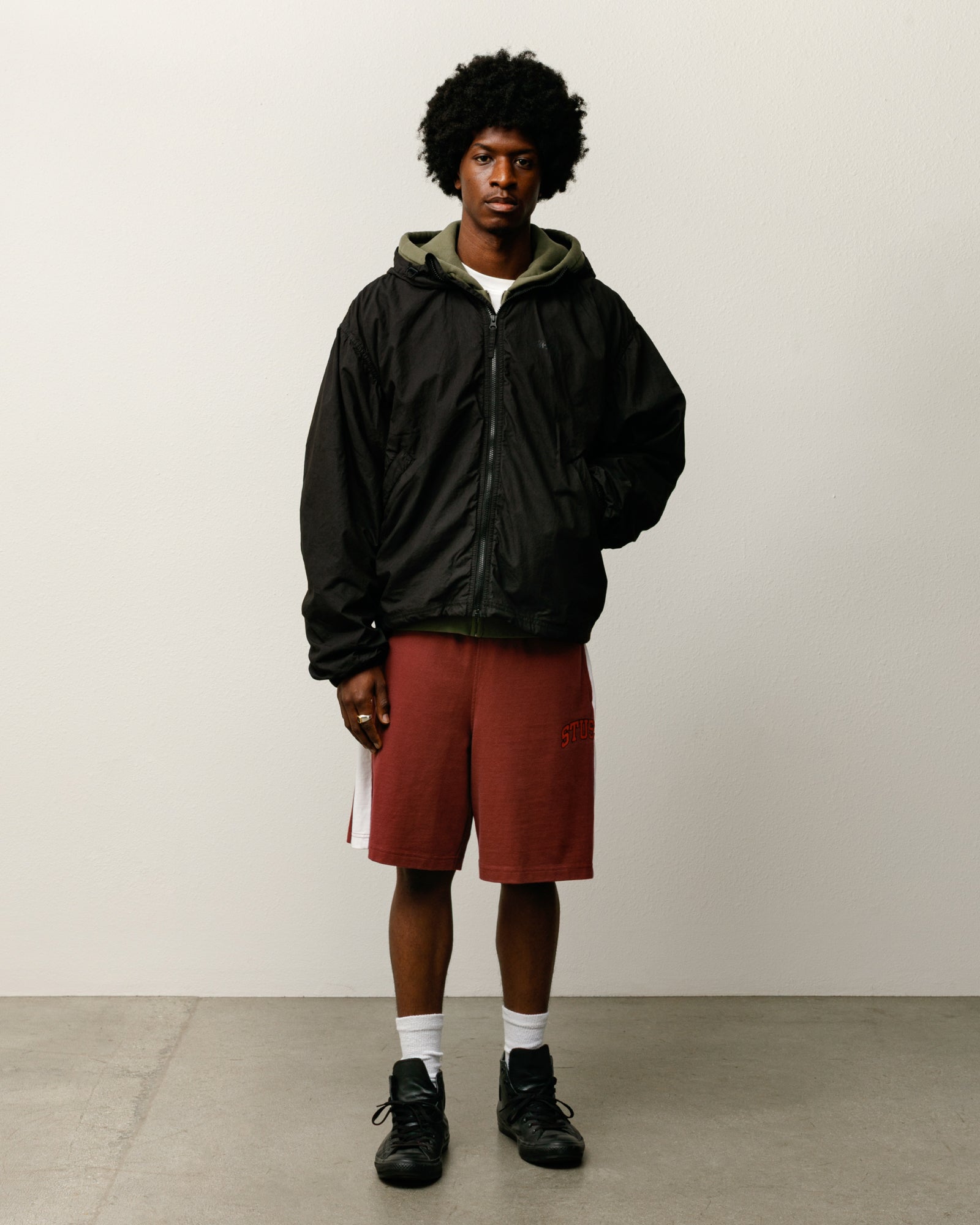 Stussy Double Cotton Hooded giacca nera cotone