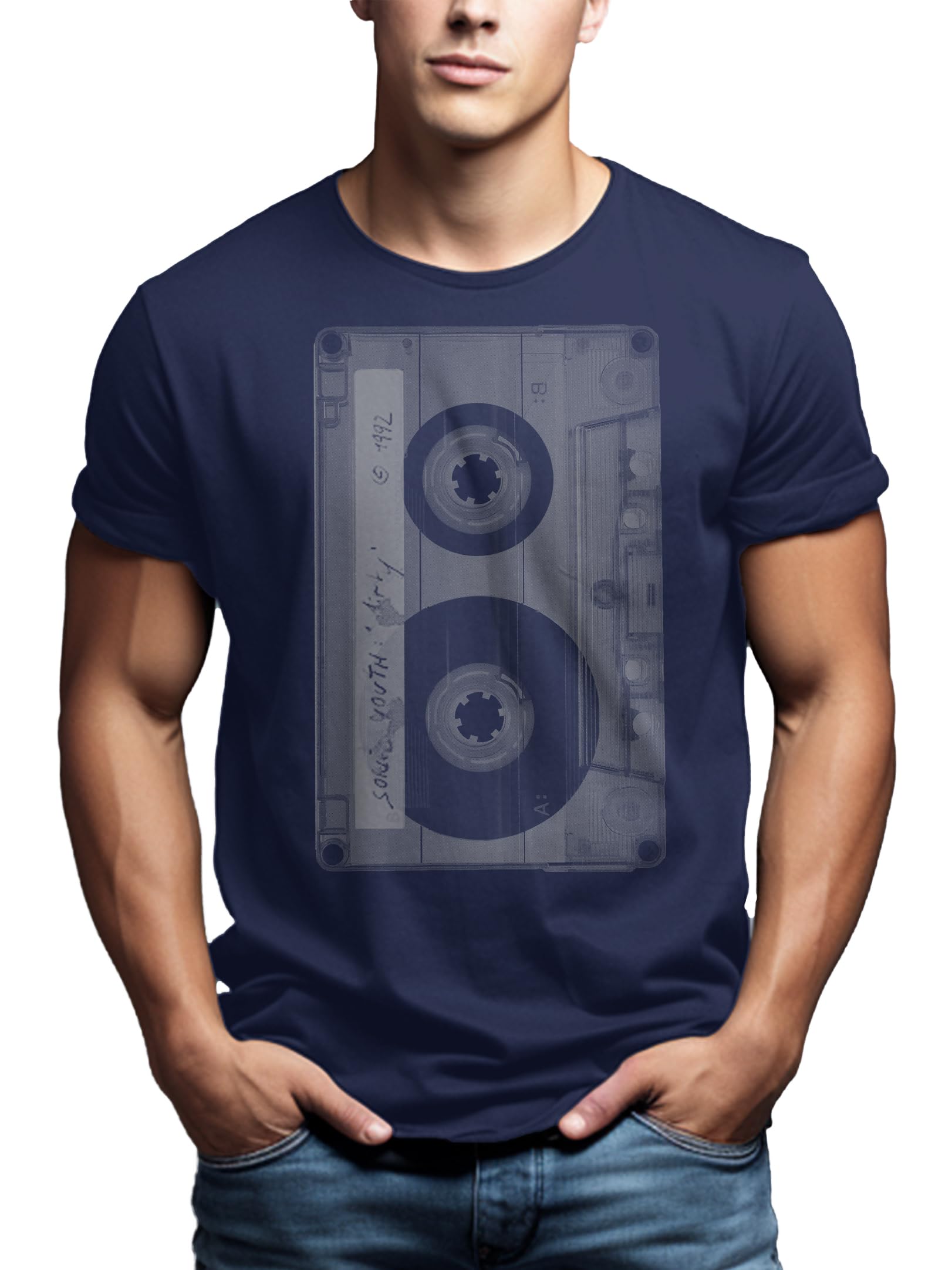 MAKAYA T-Shirt Uomo Cassetta maglietta nera cotone