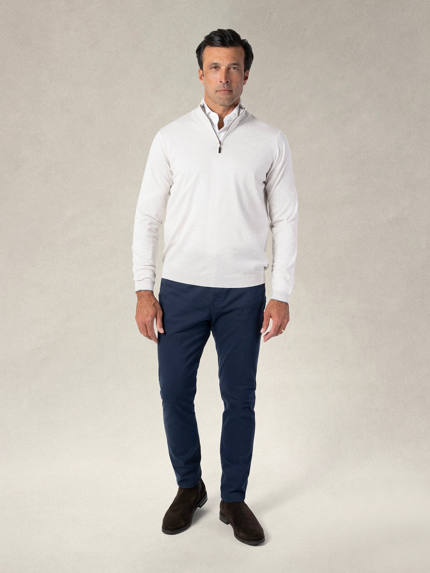 Robert Talbott Eastwood maglione mezza zip oatmeal M