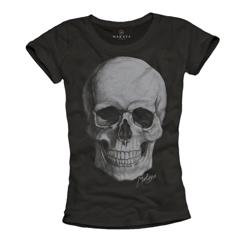 Makaya Skull T-Shirt Donna Cotone Nera Taglia L