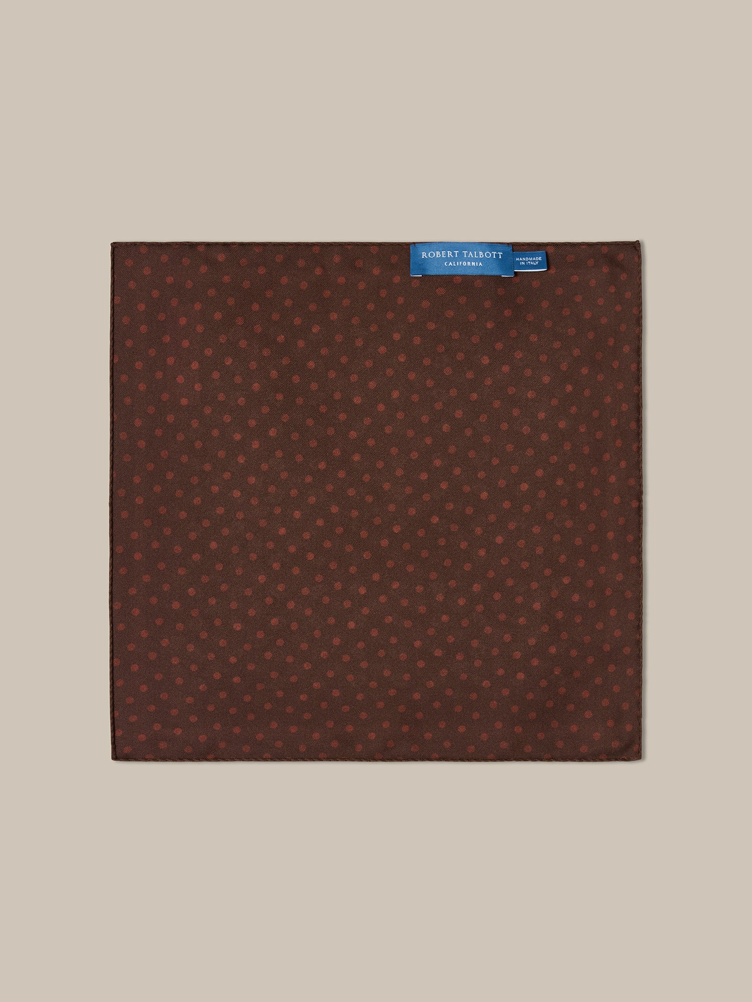 Robert Talbott Collins Medallion Spot Double Print pochette seta marrone