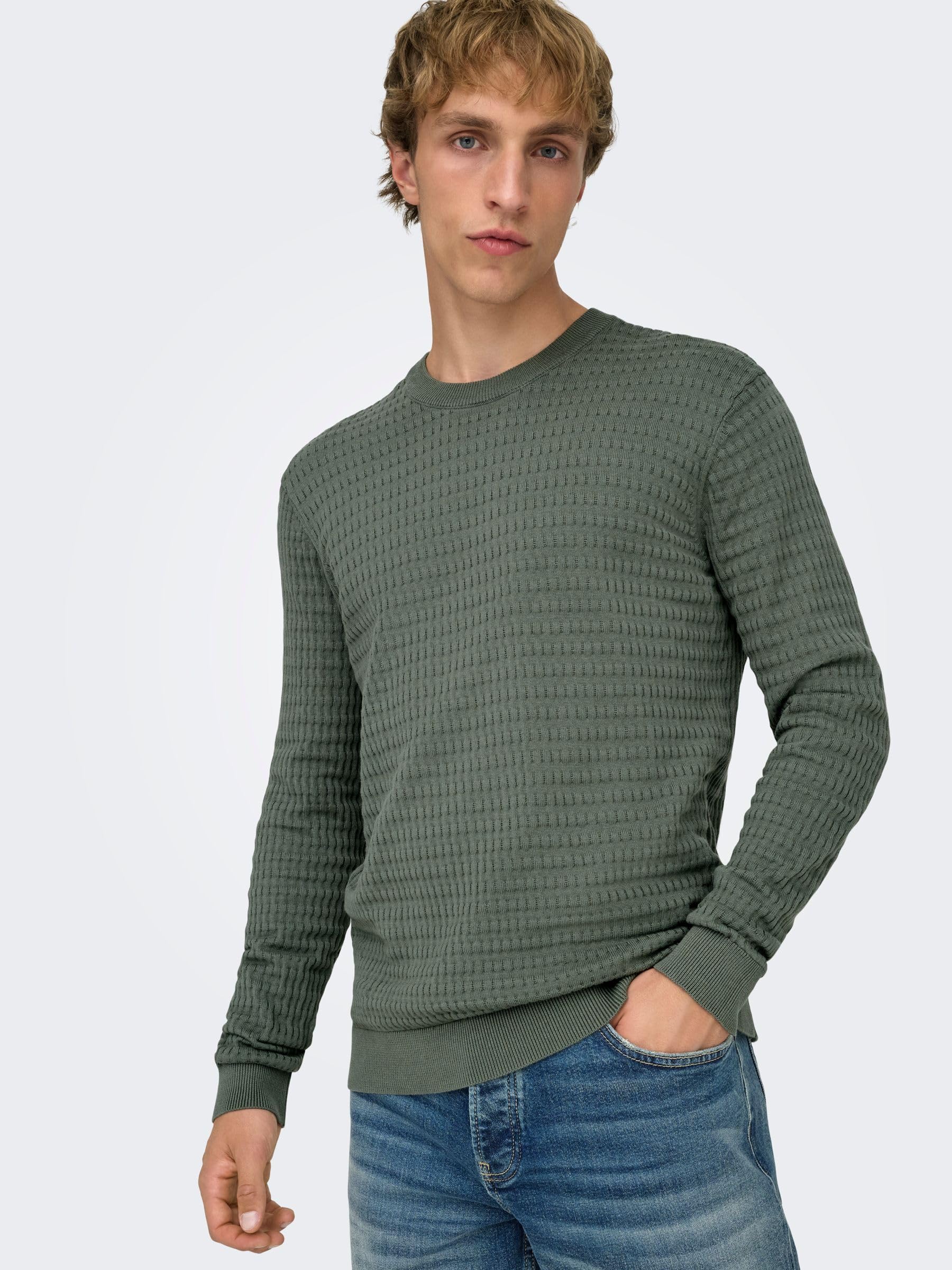 ONLY & SONS Onsberry Reg 12 Maglione Uomo Grigio M