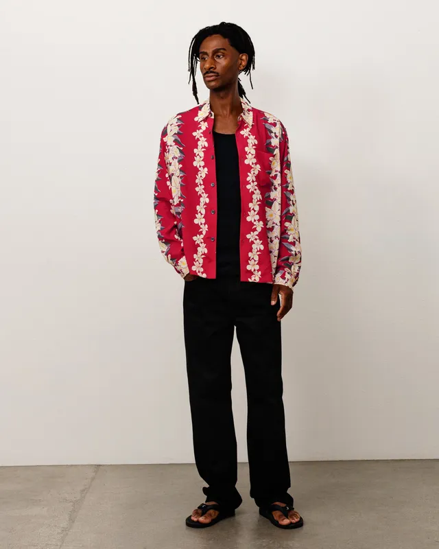 Stussy Hawaiian Floral Shirt Camicia Red 100% Viscosa